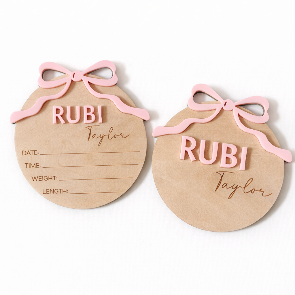 Baby Girl Announcement Plaques - Bow Range